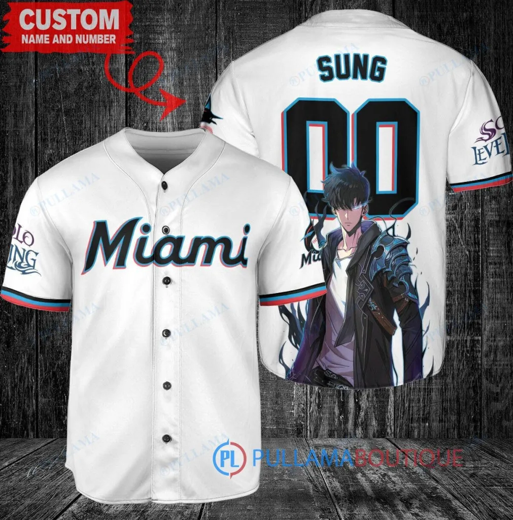 Miami Marlins Baseball Sung Jinwoo Solo Leveling Anime Custom Jersey
