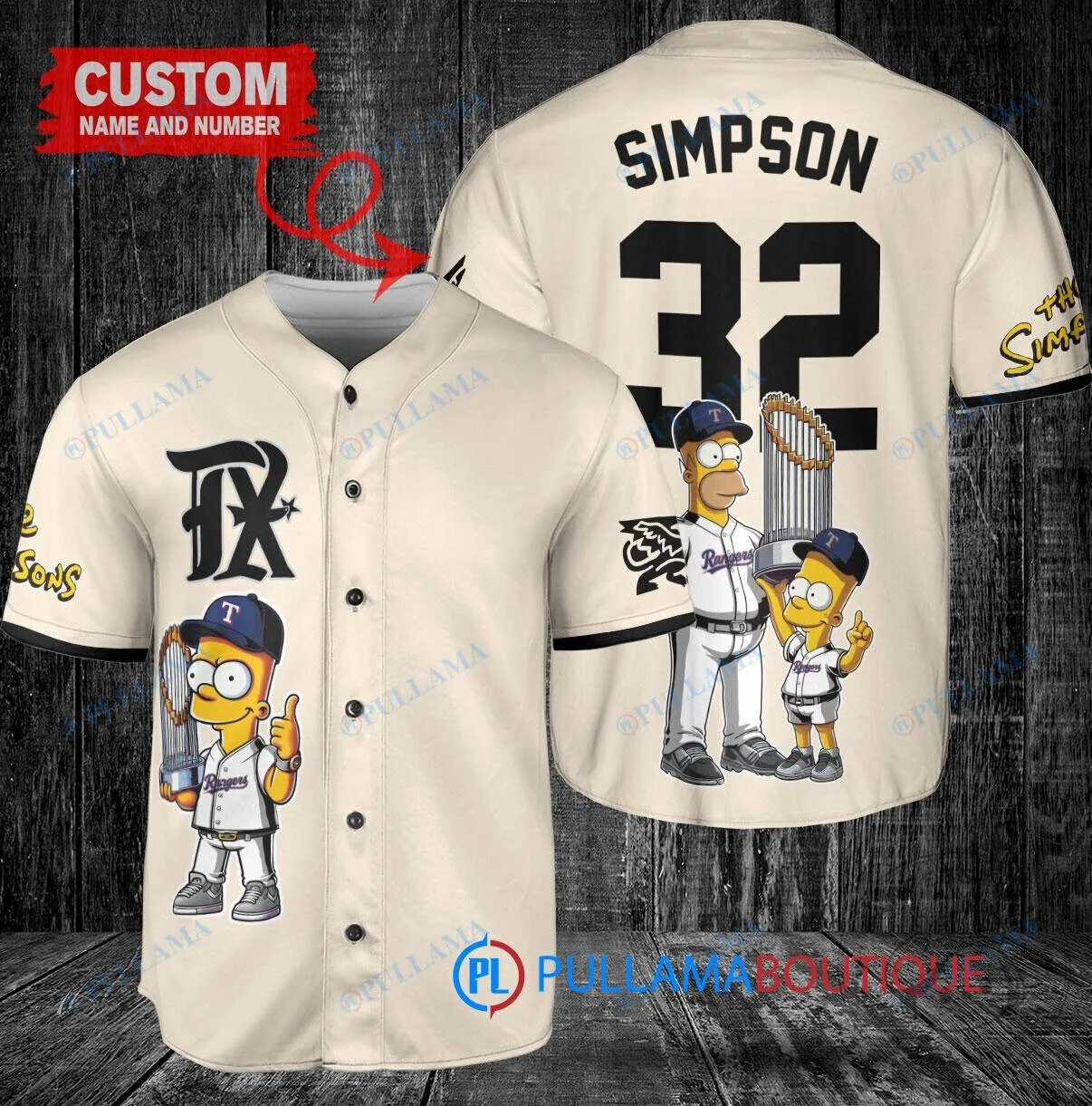 Texas Rangers Baseball Bart Simpson Homer Simpson World Series Champions Baseball Jersey