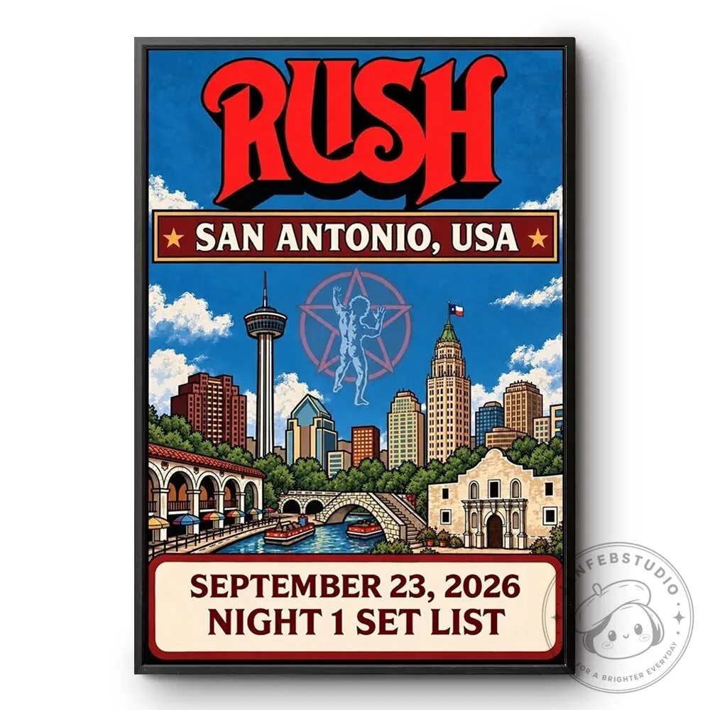 Rush San Antonio, USA September 23 2026 Night 1 Set List Concert Poster
