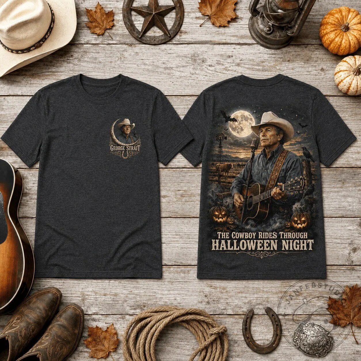 George Strait Harvest Moon Halloween Night Cowboy Country Music T-Shirt