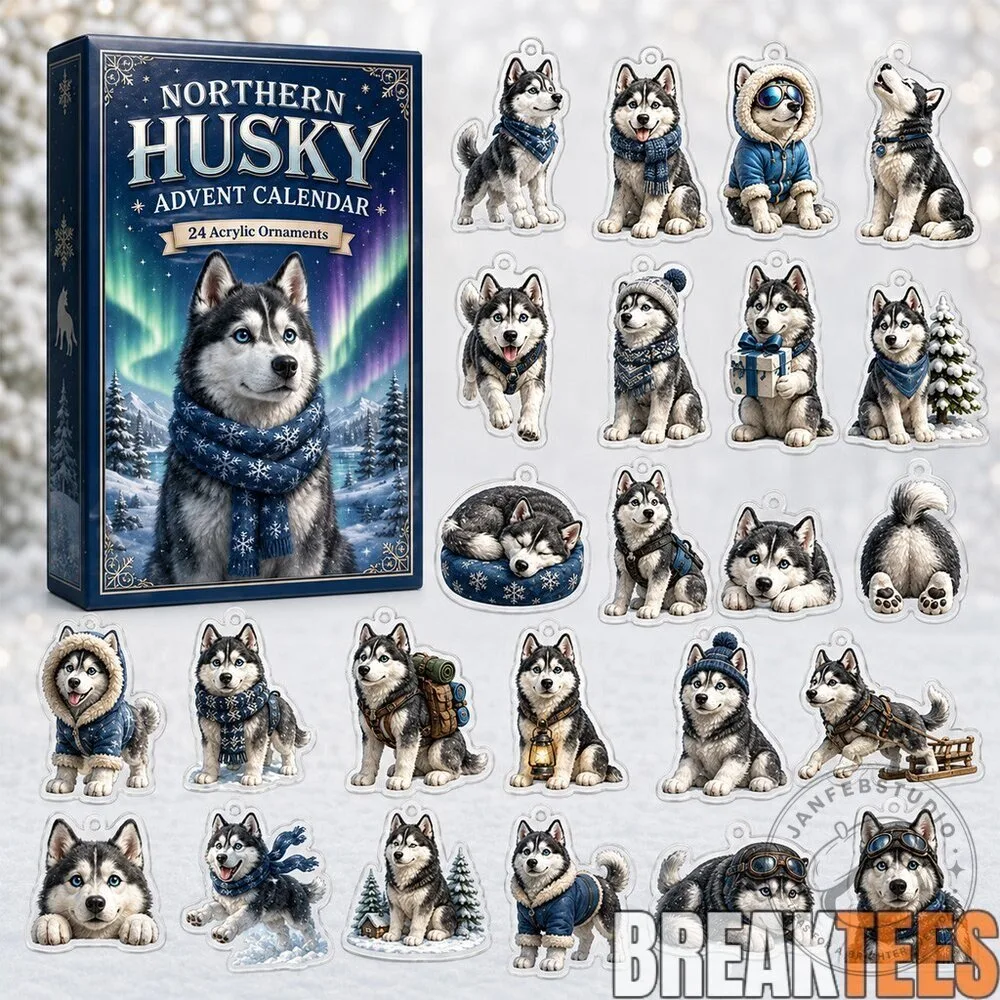 Northern Husky Dog Christmas Advent Calendar 24 Acrylic Ornaments