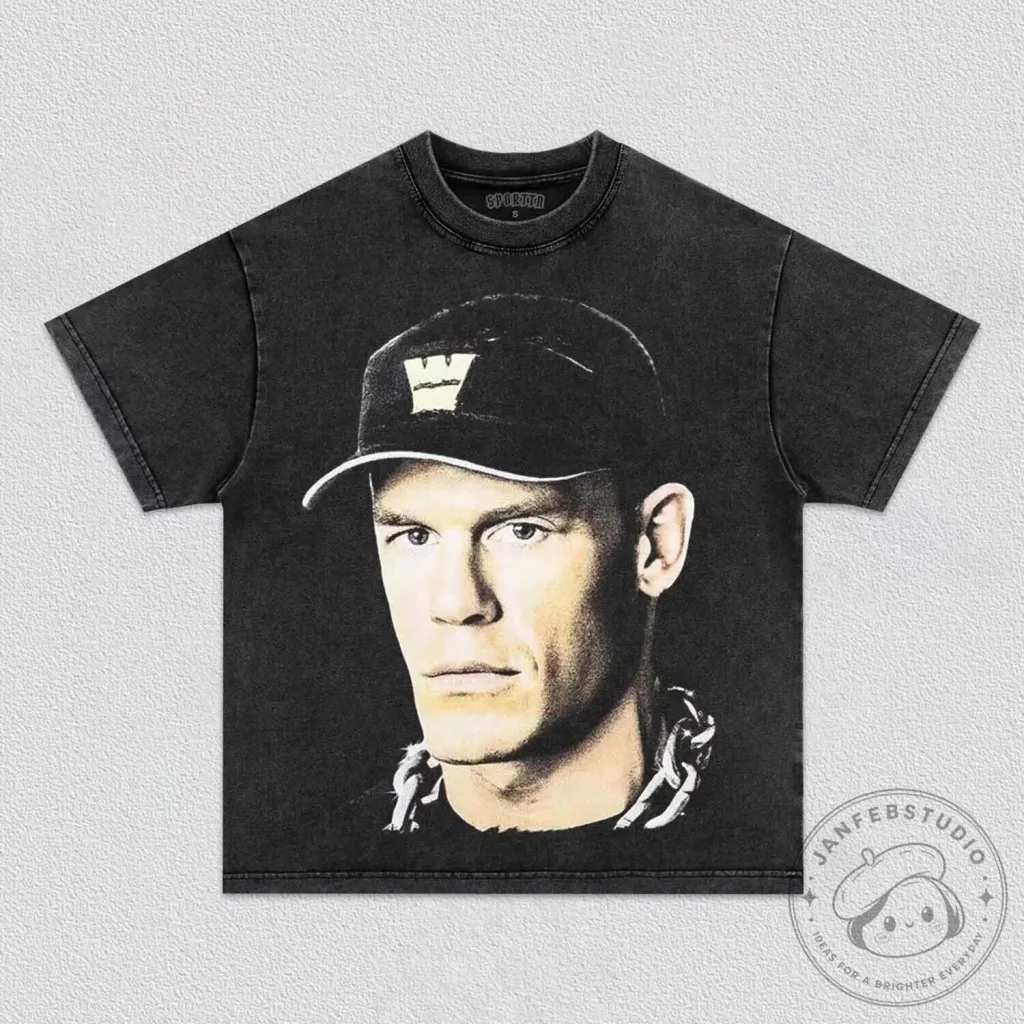 John Cena Graphic Print Washed Black Short Sleeve T-Shirt