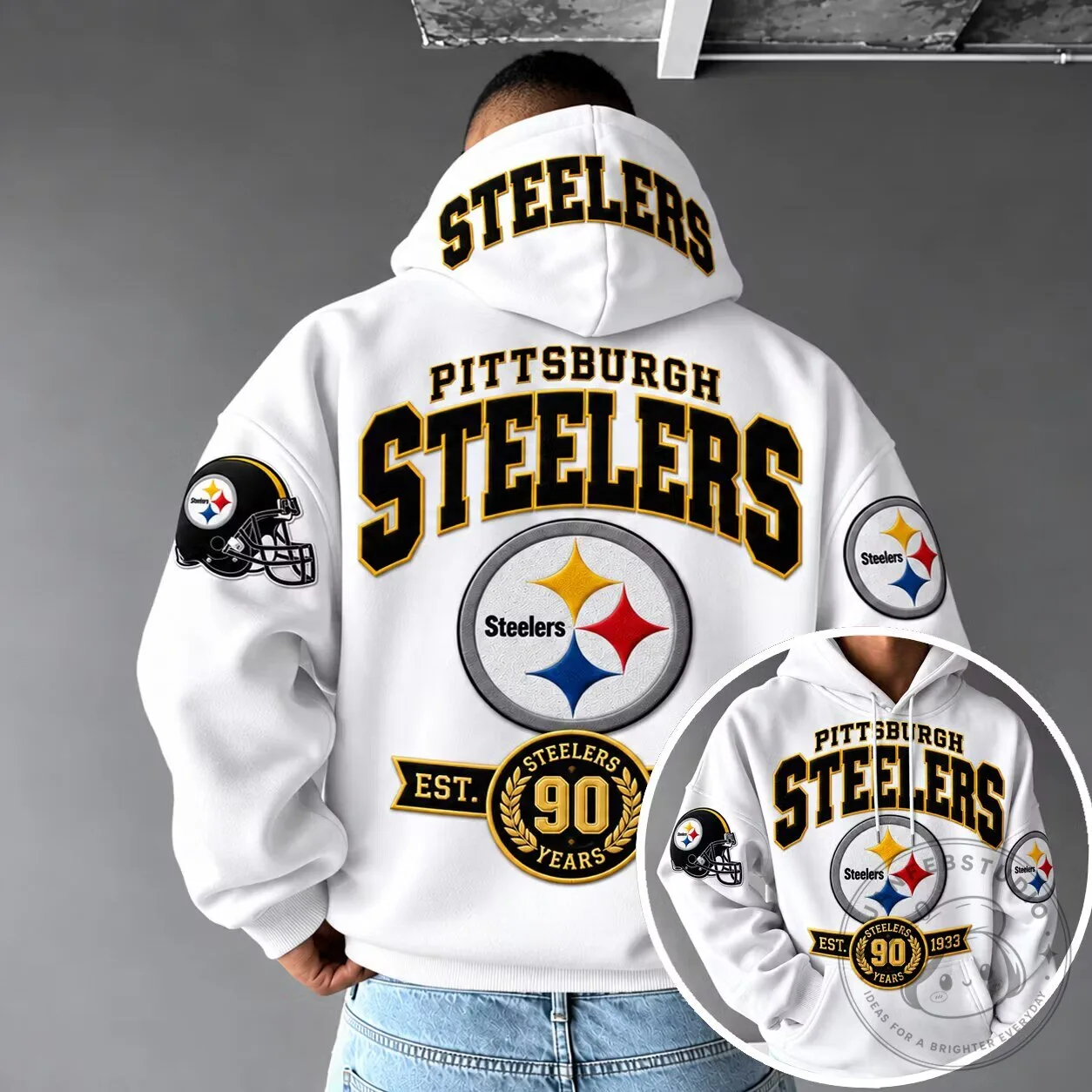 Pittsburgh Steelers 90th Anniversary Football Team Logo White Hoodie