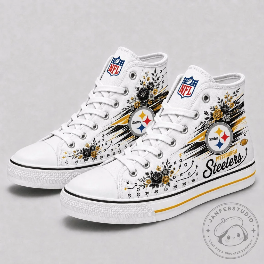 Pittsburgh Steelers NFL Football Team Floral Design High Top Canvas Shoes
