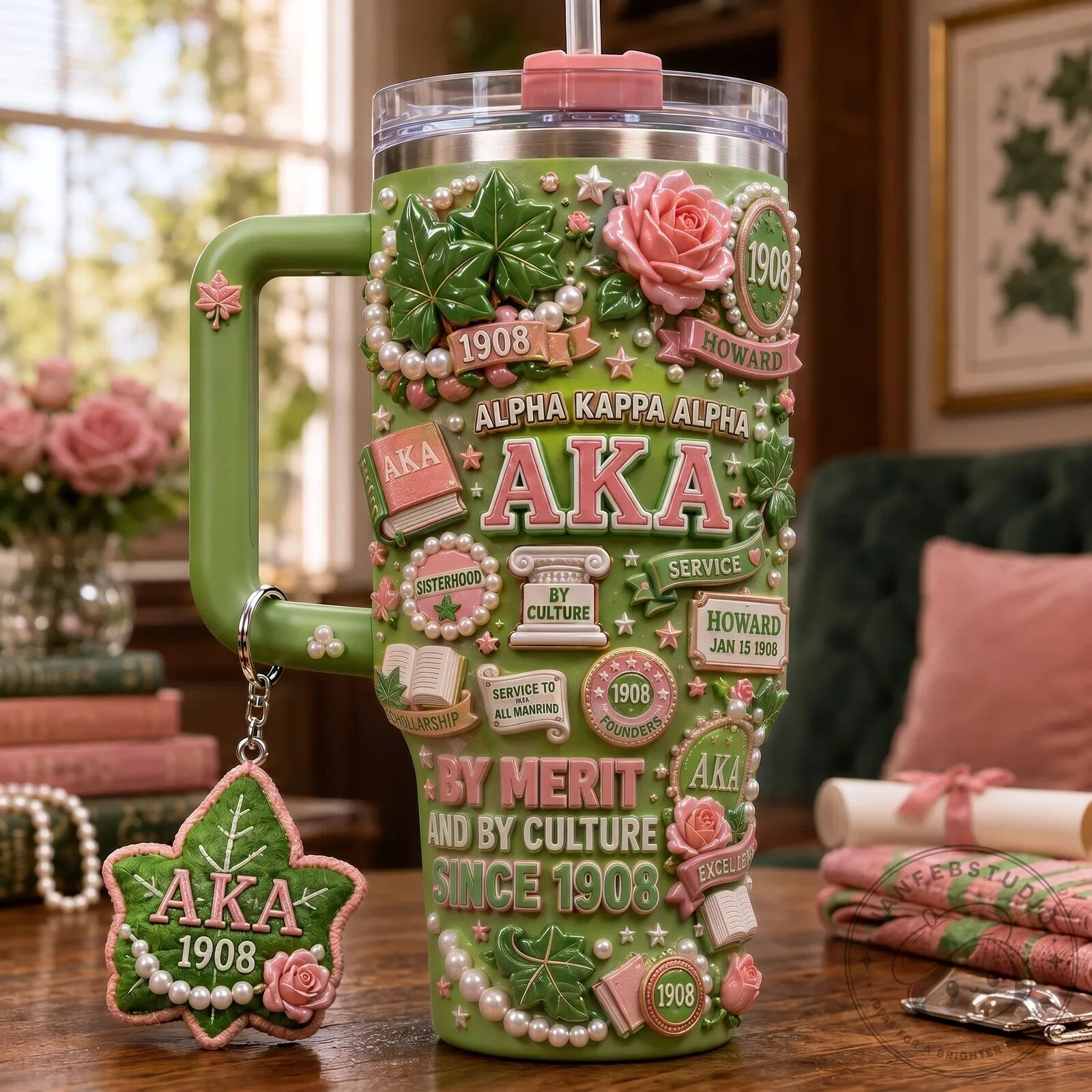 Alpha Kappa Alpha Sorority 1908 Founders Day 40oz Tumbler with Handle