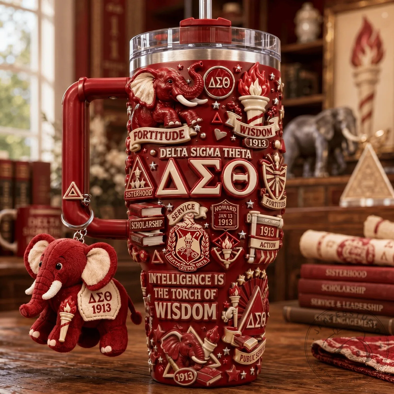 Delta Sigma Theta Sorority Elephant 40oz Stainless Steel Tumbler With Handle