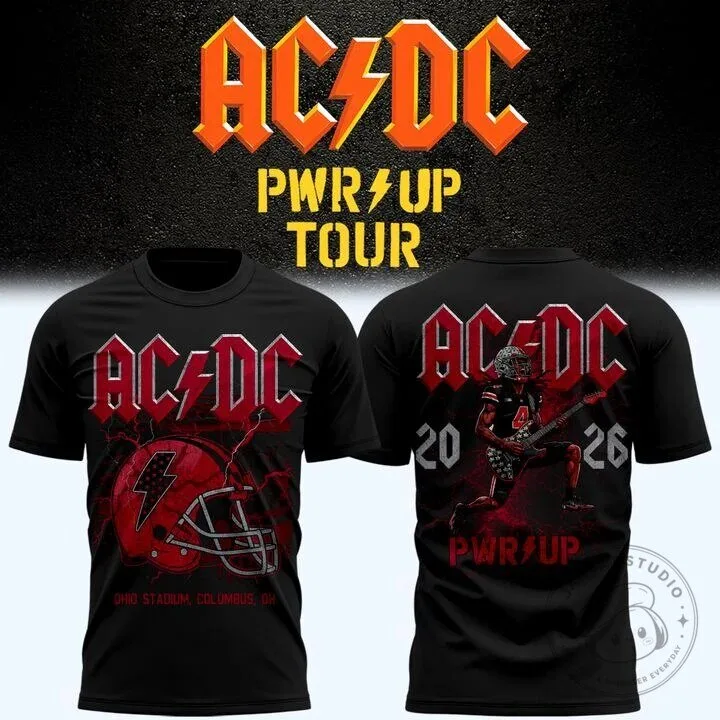 Black T-Shirt for the 2026 AC/DC Power Up Tour of Ohio State Football