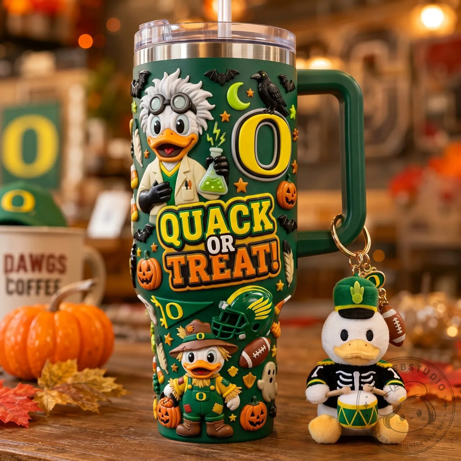 Oregon Ducks Halloween Quack or Treat University Football Tumbler with Handle