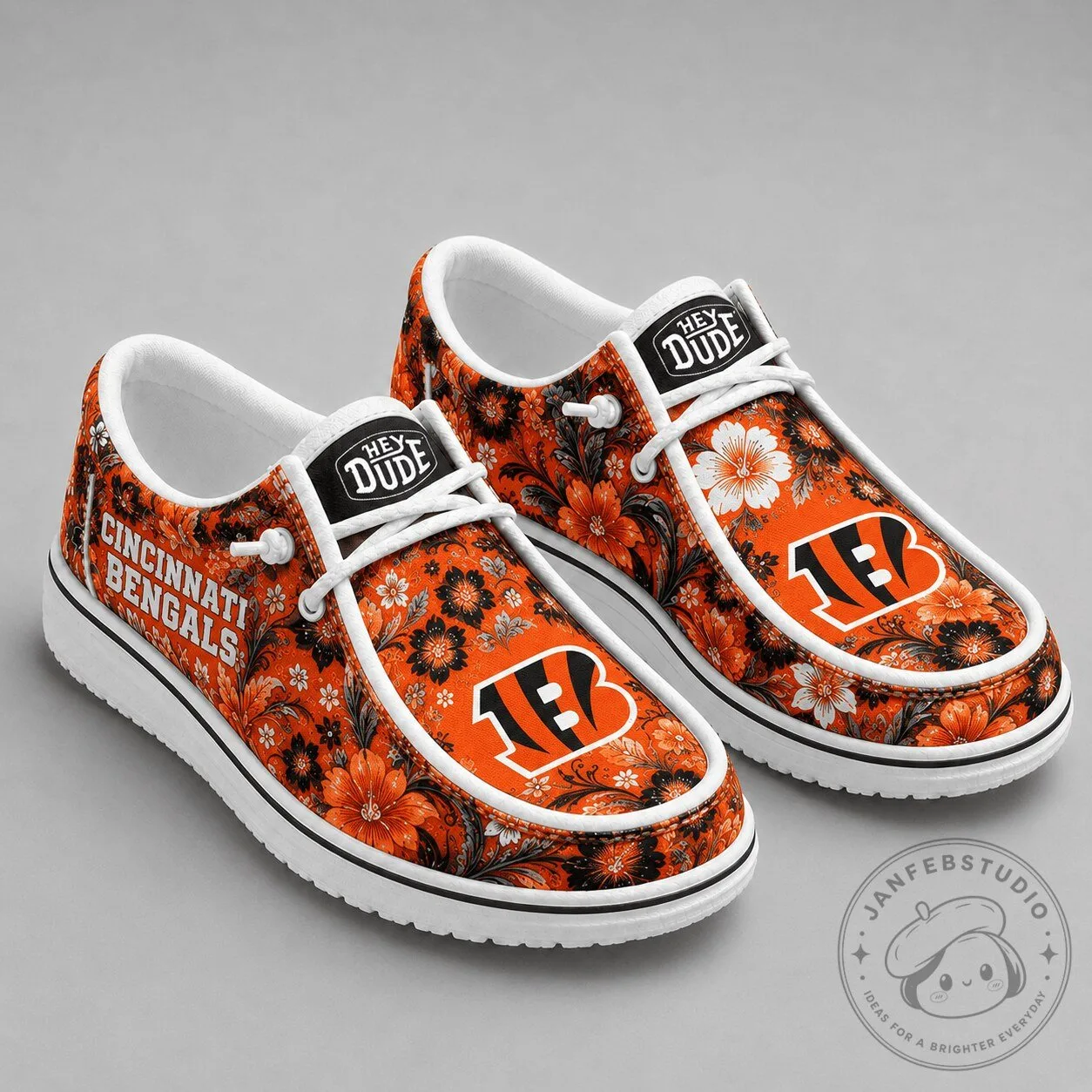 Cincinnati Bengals Floral Pattern Team Logo Loafer Shoes for Women