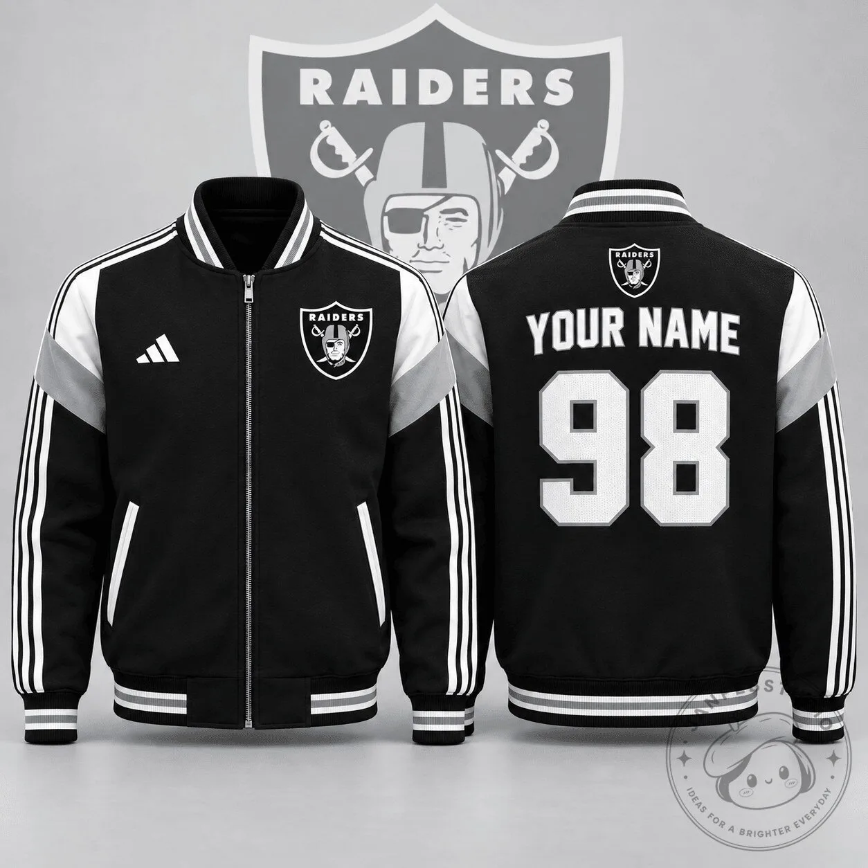 Las Vegas Raiders Custom Name and Number Black and White Bomber Jacket