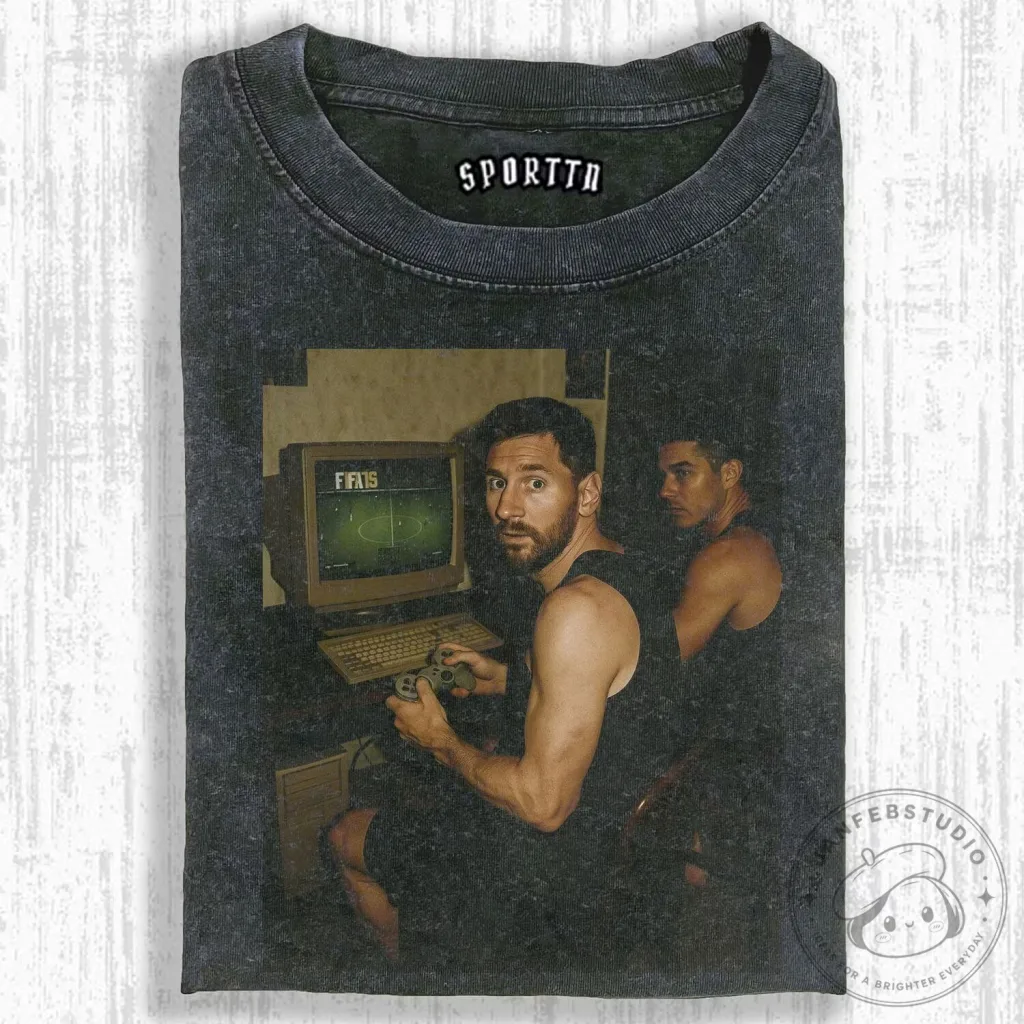 Lionel Messi Playing FIFA Video Game Funny Graphic T-Shirt