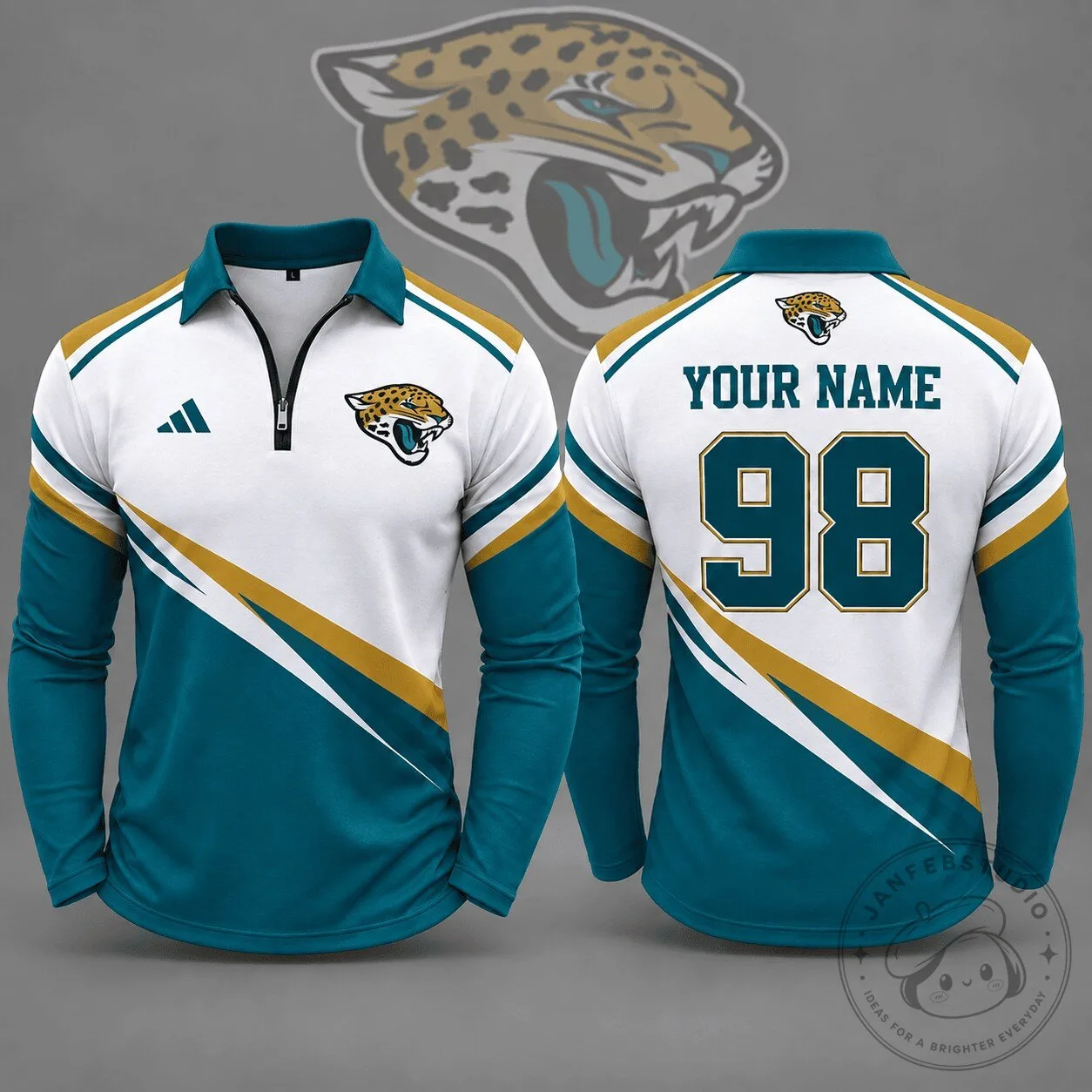 Jacksonville Jaguars NFL Quarter Zip Long Sleeve Polo Shirt 2 Jacksonville Jaguars NFL Quarter Zip Long Sleeve Polo Shirt