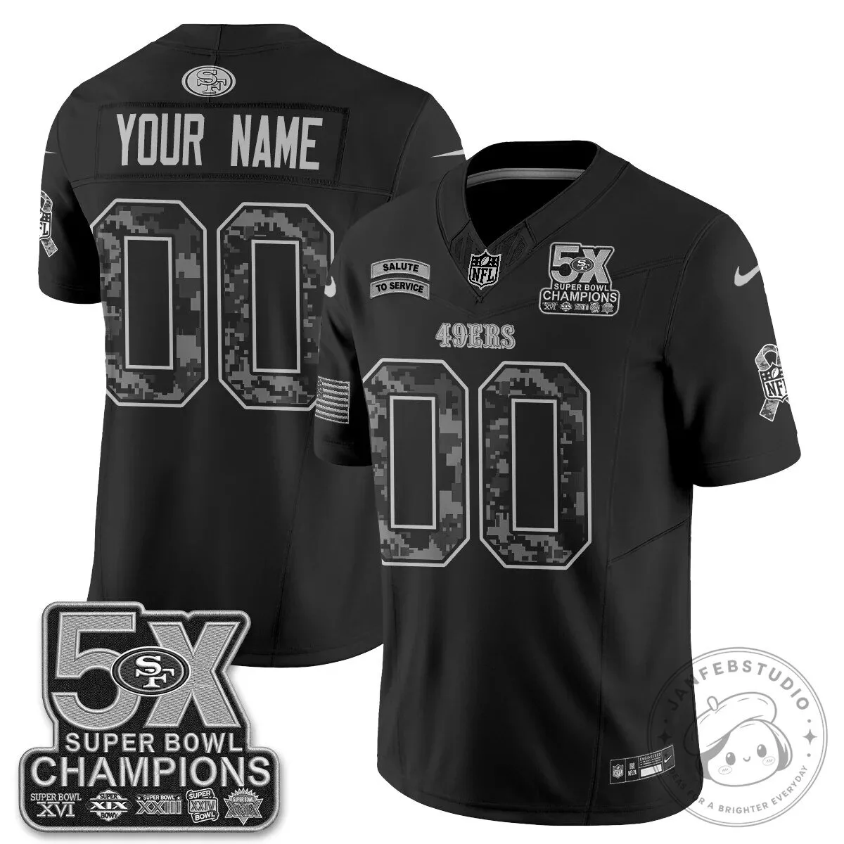 San Francisco 49ers Salute to Service Black Custom Football Jersey