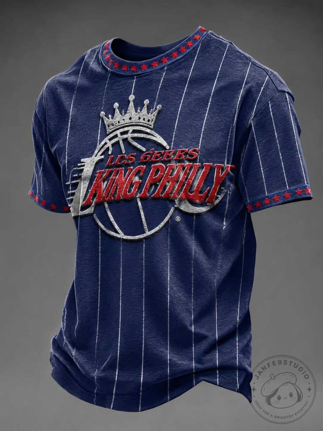 King in Philly Basketball Crown Pinstripe T-Shirt