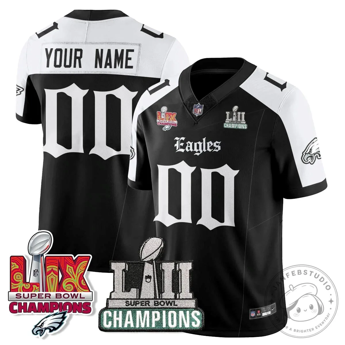 Philly Eagles Super Bowl LII Champions Black Custom Football Jersey
