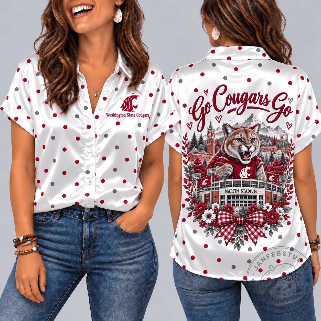 Washington State Cougars Mascot Go Cougars Go Martin Stadium Hawaiian Shirt