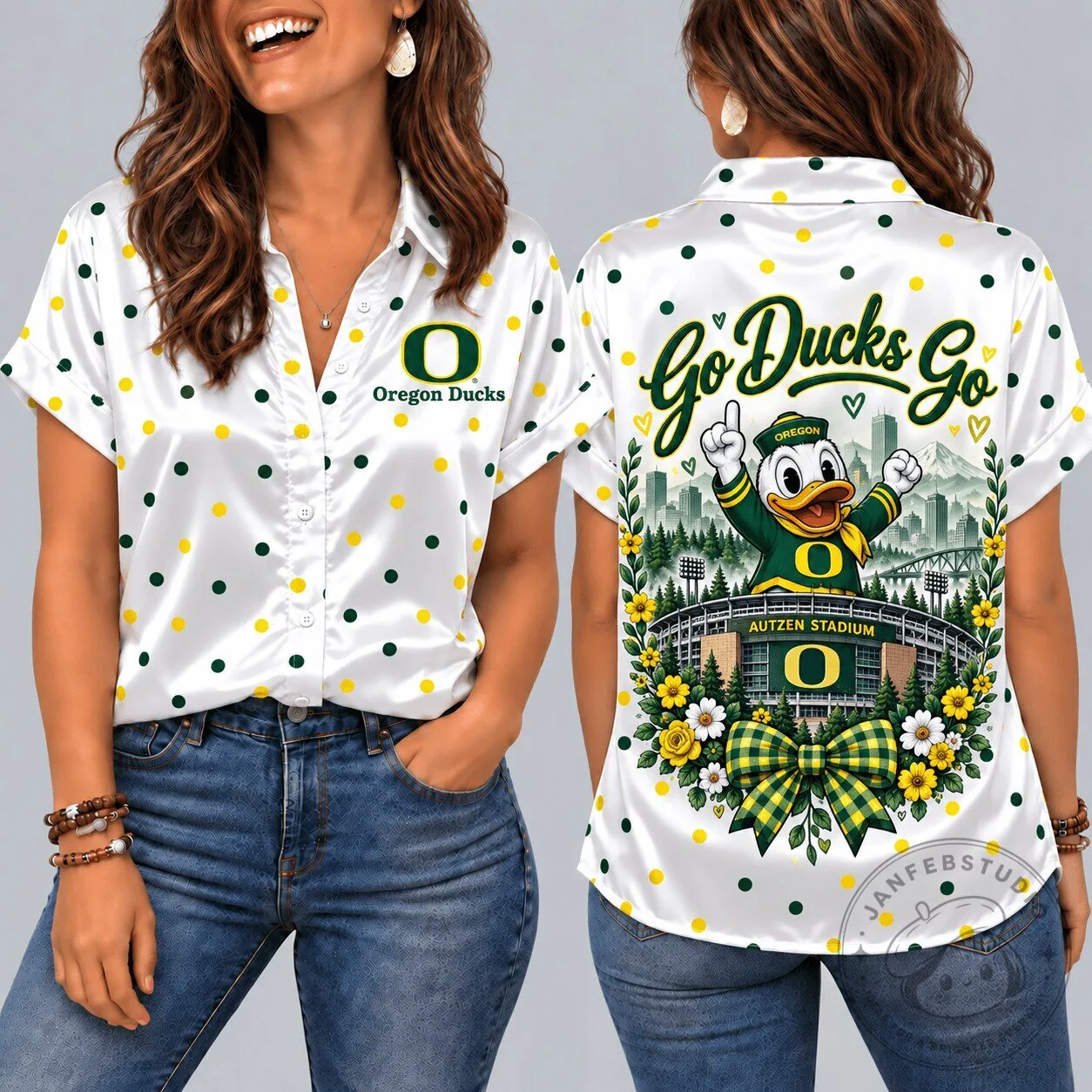 Oregon Ducks Mascot Autzen Stadium Go Ducks Go Polka Dot Hawaiian Shirt
