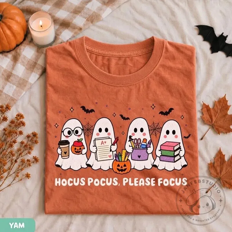 Hocus Pocus Please Focus Teacher Ghost Halloween T-Shirt