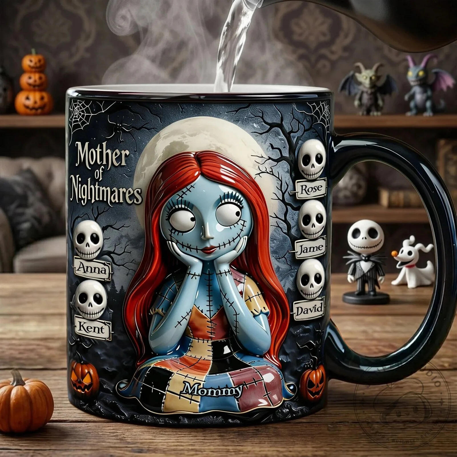 Personalized Coffee Mug featuring Sally from Nightmare Before Christmas, Mother of Nightmares