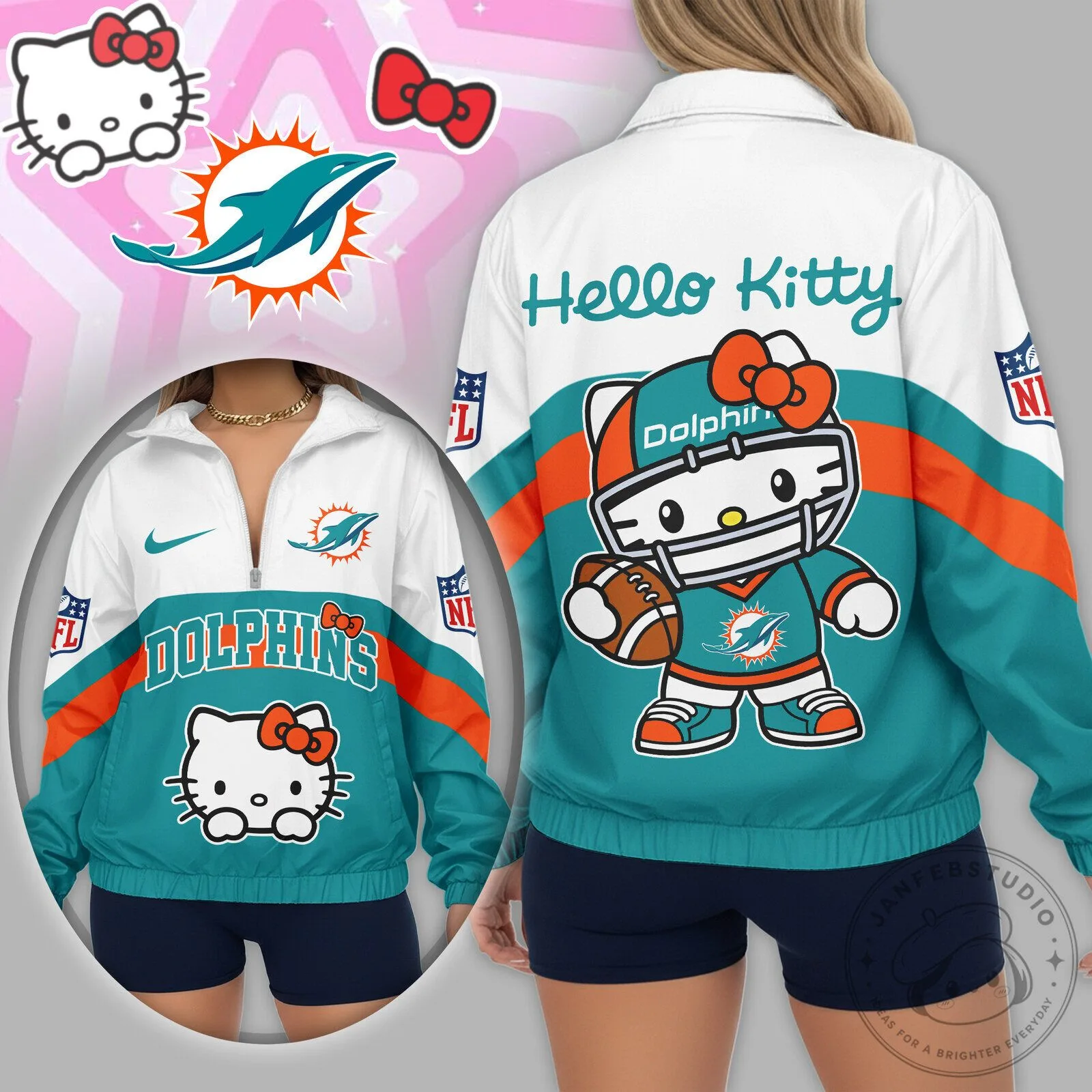 Miami Dolphins Hello Kitty Football Fan Quarter-Zip Jacket