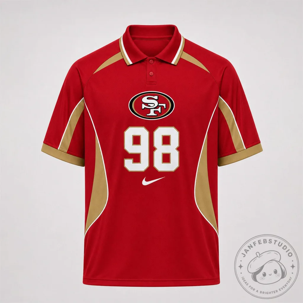 San Francisco 49ers NFL Red Gold Custom Number Polo Shirt San Francisco 49ers NFL Red Gold Custom Number Polo Shirt