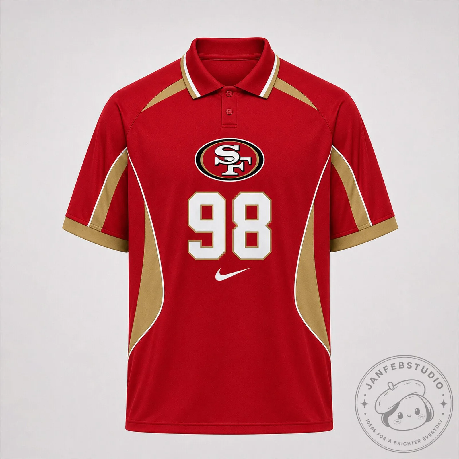 San Francisco 49ers NFL Red Gold Custom Number Polo Shirt