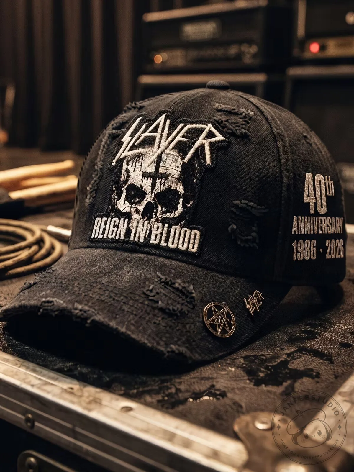 Slayer Reign in Blood 40th Anniversary Distressed Black Baseball Cap Hat