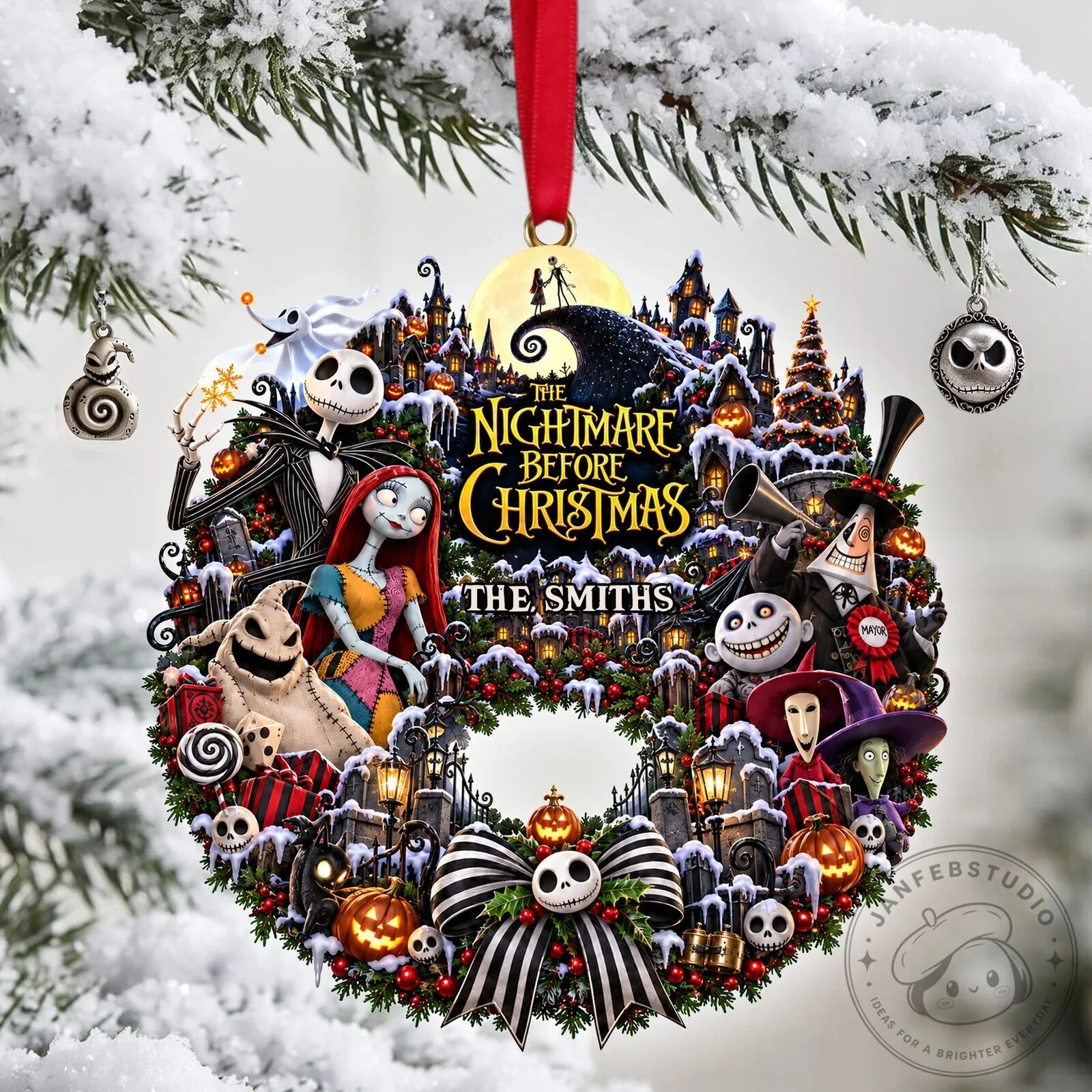 The Nightmare Before Christmas Wreath Personalized Family Christmas Ornament