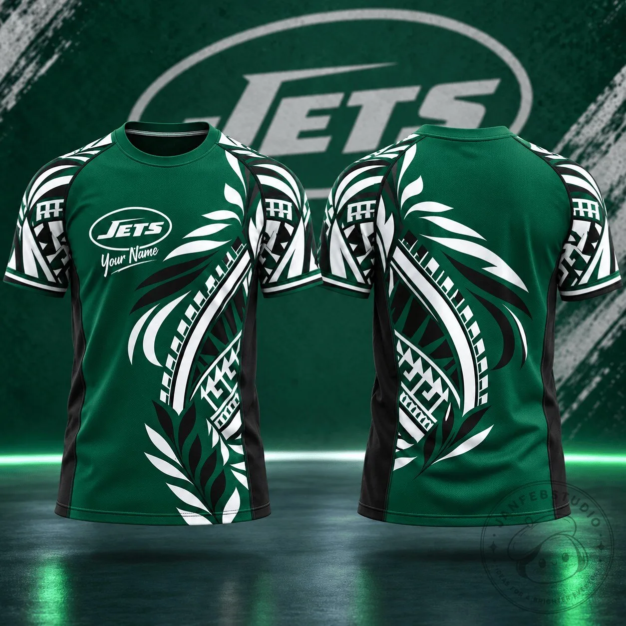 New York Jets NFL Football Tribal Graphic Custom Name Green T-Shirt