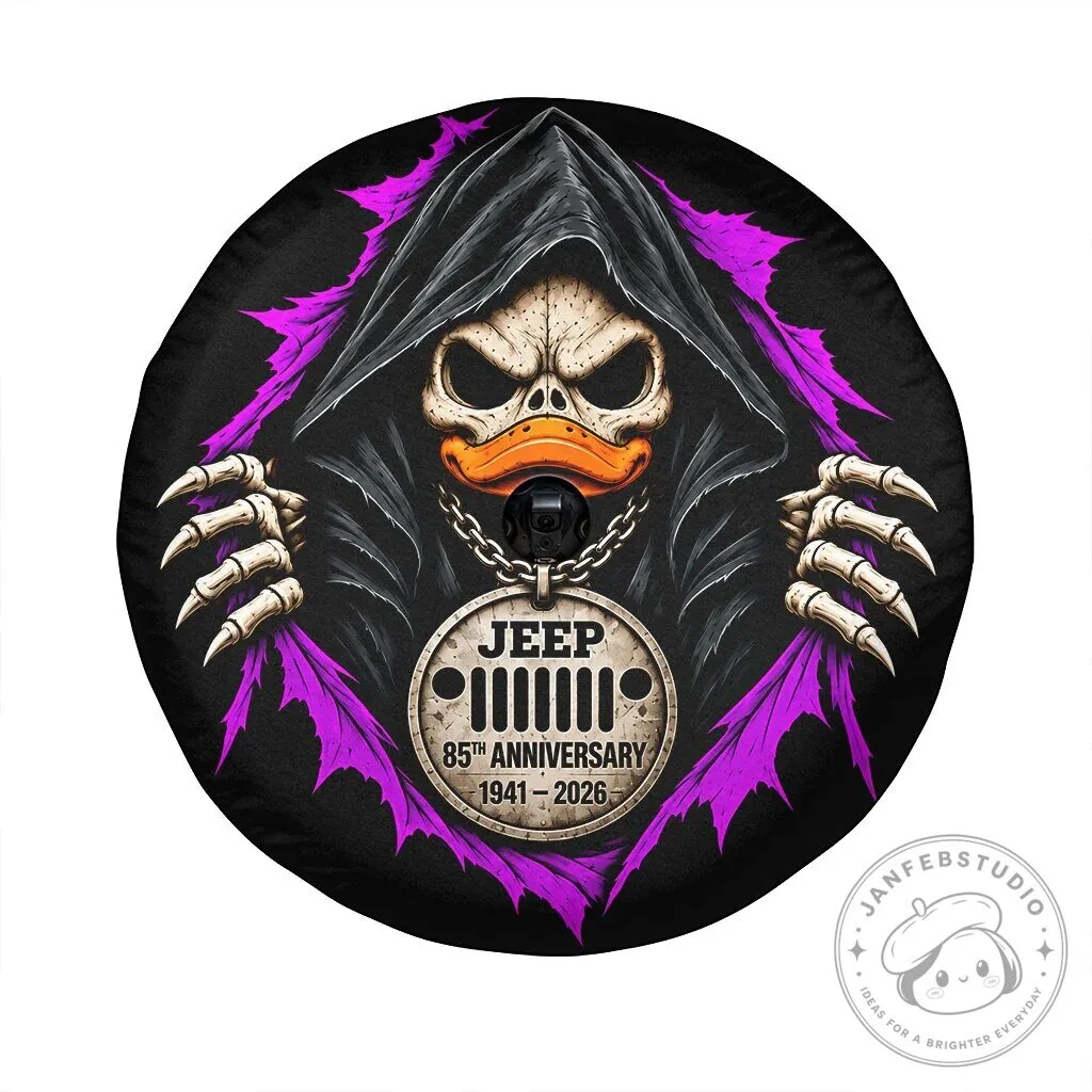 Jeep 85th Anniversary Grim Reaper Donald Duck Halloween Spare Tire Cover