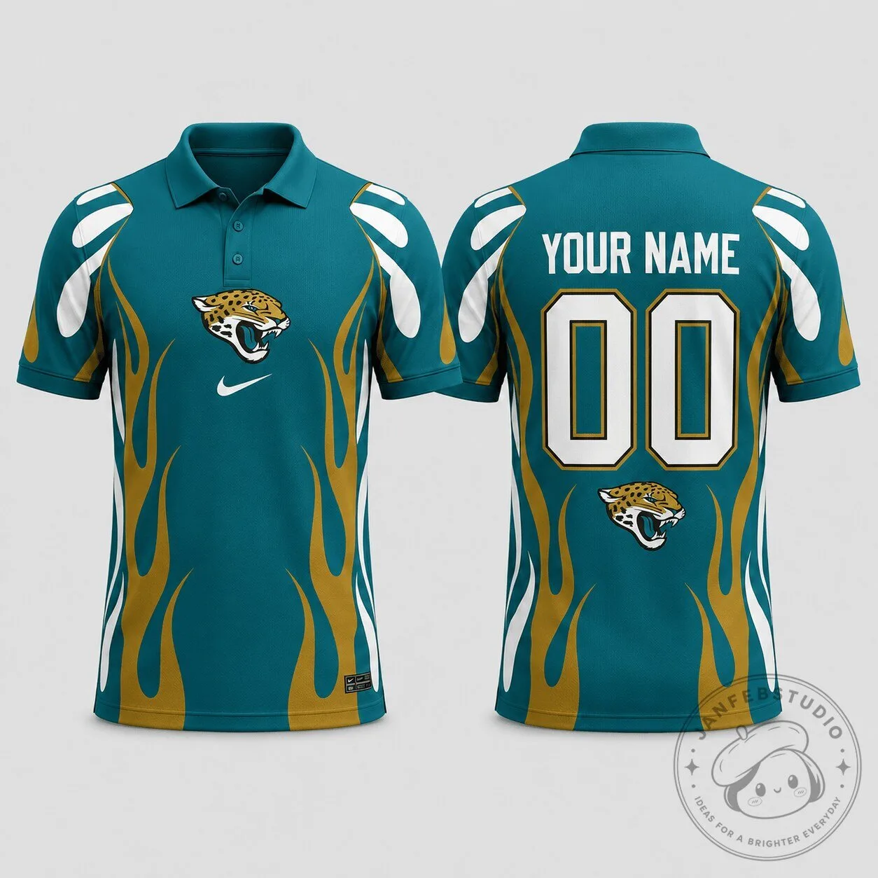 Jacksonville Jaguars Teal Flame Design Performance Polo Shirt