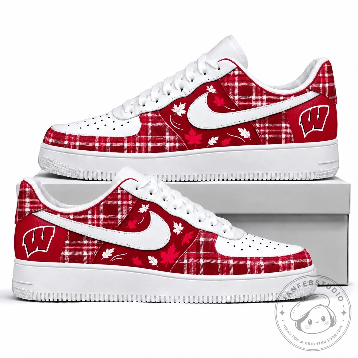 Wisconsin Badgers Fall Plaid Pattern Custom Sneakers