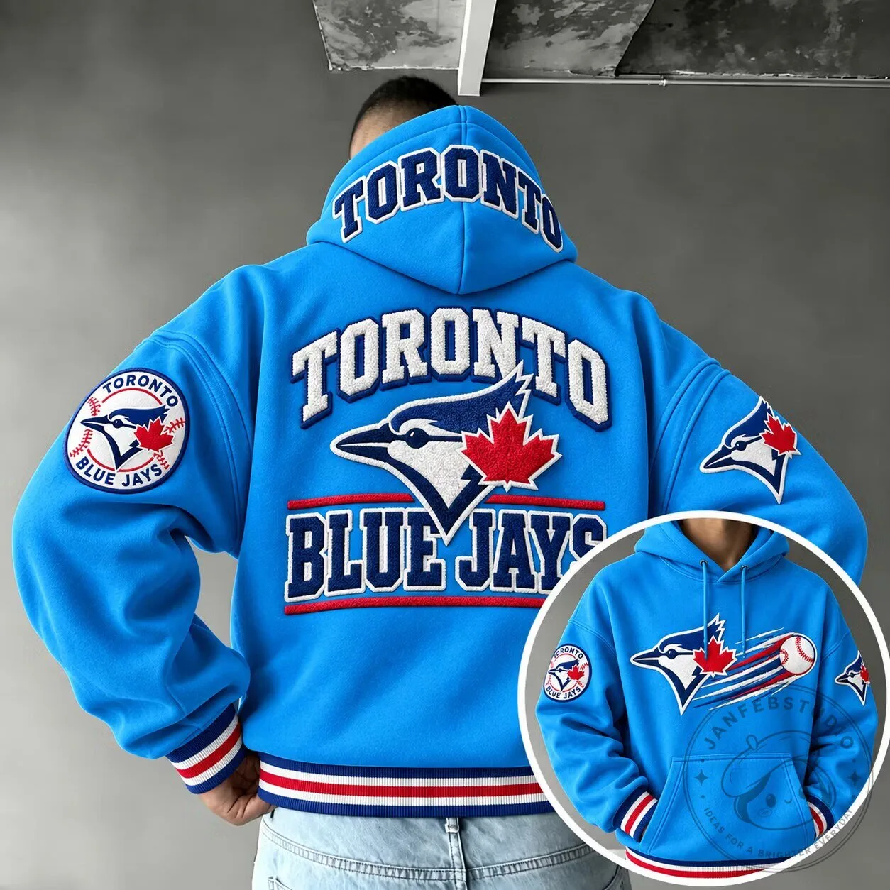 Toronto Blue Jays Baseball Team Embroidered Blue Hoodie for Men and Women