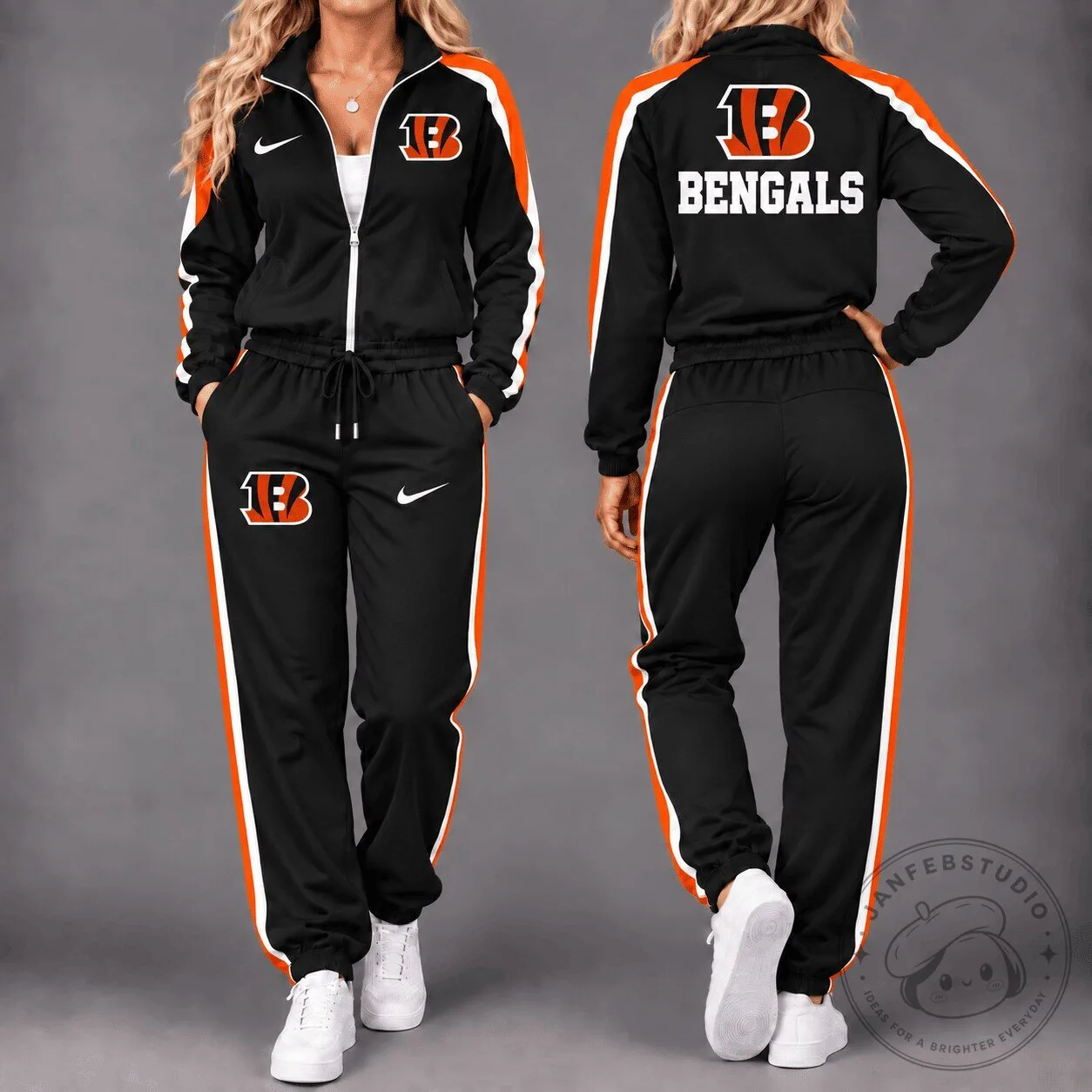 Cincinnati Bengals Womens Black Orange White Tracksuit Set