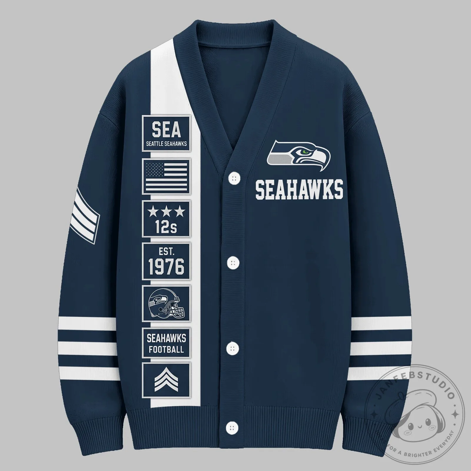 Seattle Seahawks Football Team Heritage Varsity Knit Cardigan Sweater