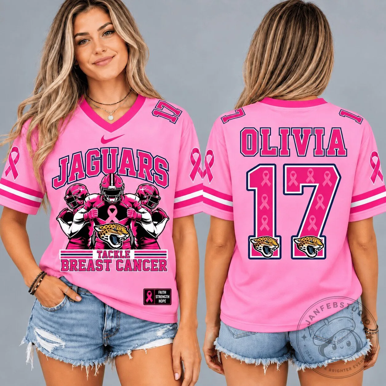 Jacksonville Jaguars Pink Ribbon Breast Cancer Awareness Football Jersey