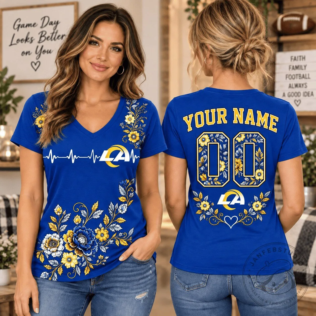 Los Angeles Rams Personalized V-Neck T-Shirt for 1d Fan Gift