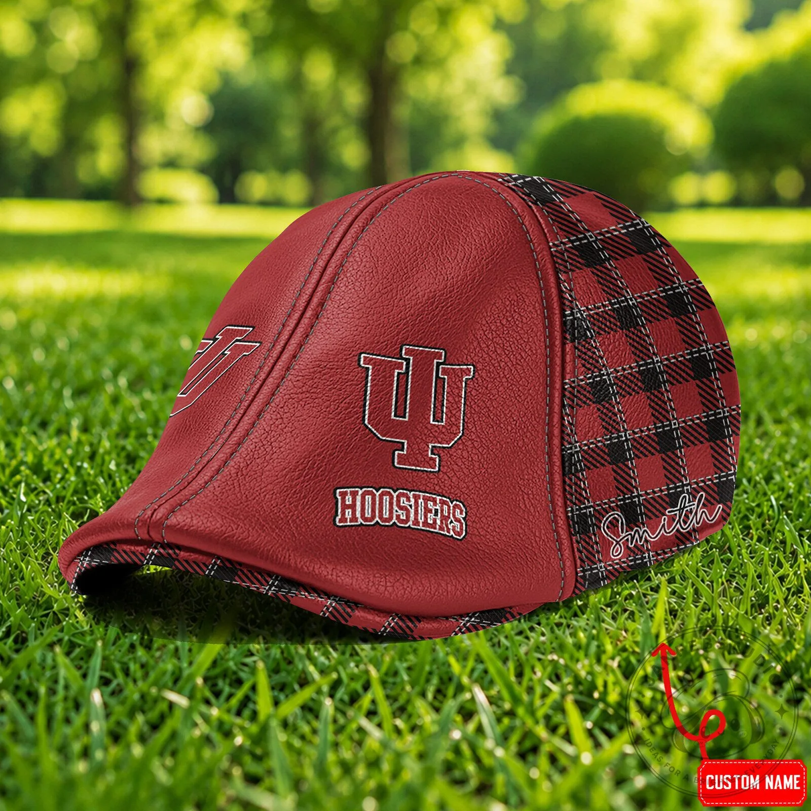 Indiana Hoosiers NCAA Personalized Red Plaid Ivy Cap Flat Hat
