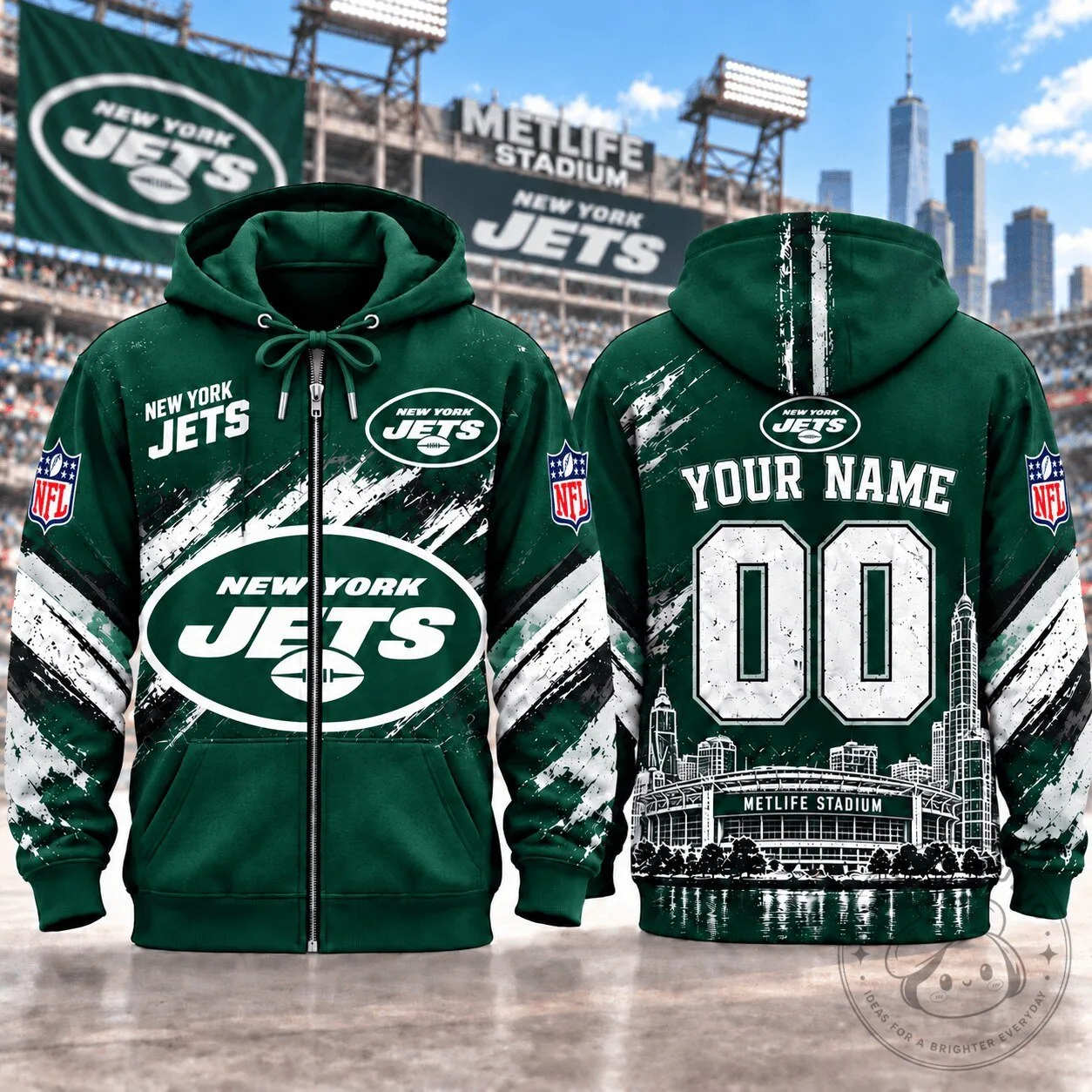 New York Jets American Football Team Custom Name Number Hoodie