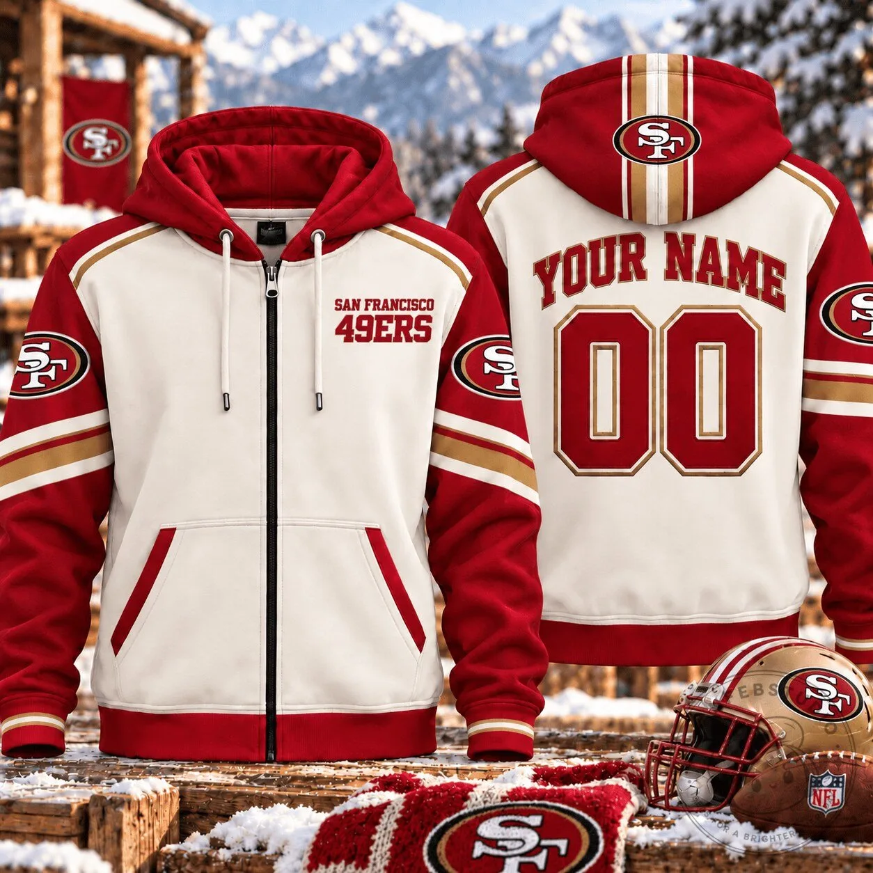 San Francisco 49ers Custom Varsity Full-Zip Hoodie
