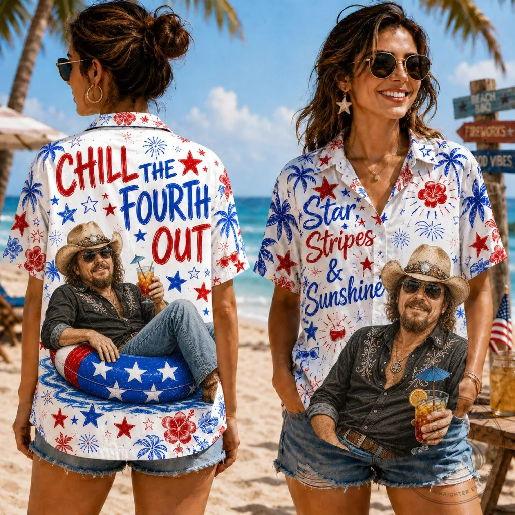 Fourth of July Chill The Fourth Out Patriotic Palm Print Hawaiian Shirt Fourth of July Chill The Fourth Out Patriotic Palm Print Hawaiian Shirt