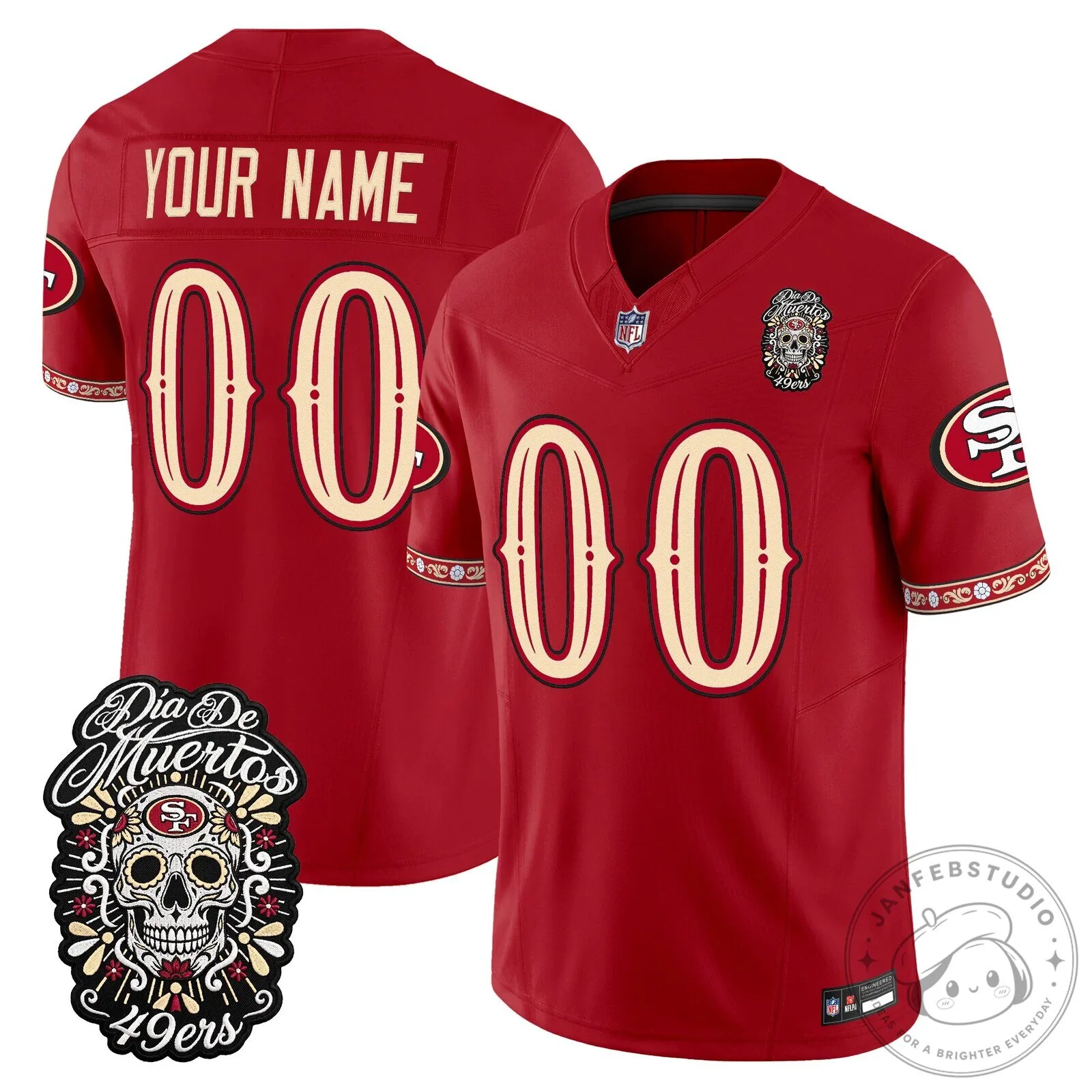 San Francisco 49ers Dia de los Muertos Football Jersey Custom Name and Number