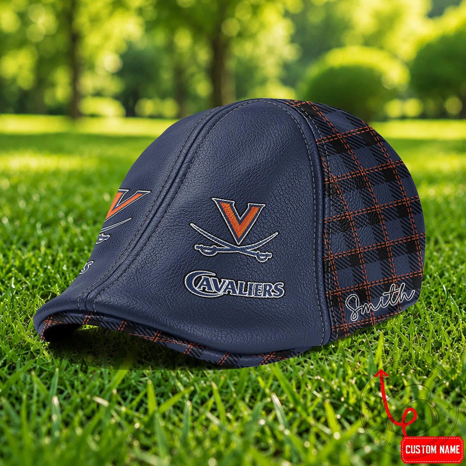 Virginia Cavaliers NCAA Embroidered Custom Name Plaid Flat Cap Hat