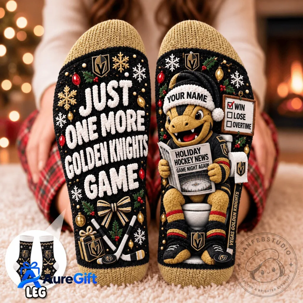 Vegas Golden Knights Christmas Just One More Game Holiday Socks Vegas Golden Knights Christmas Just One More Game Holiday Socks