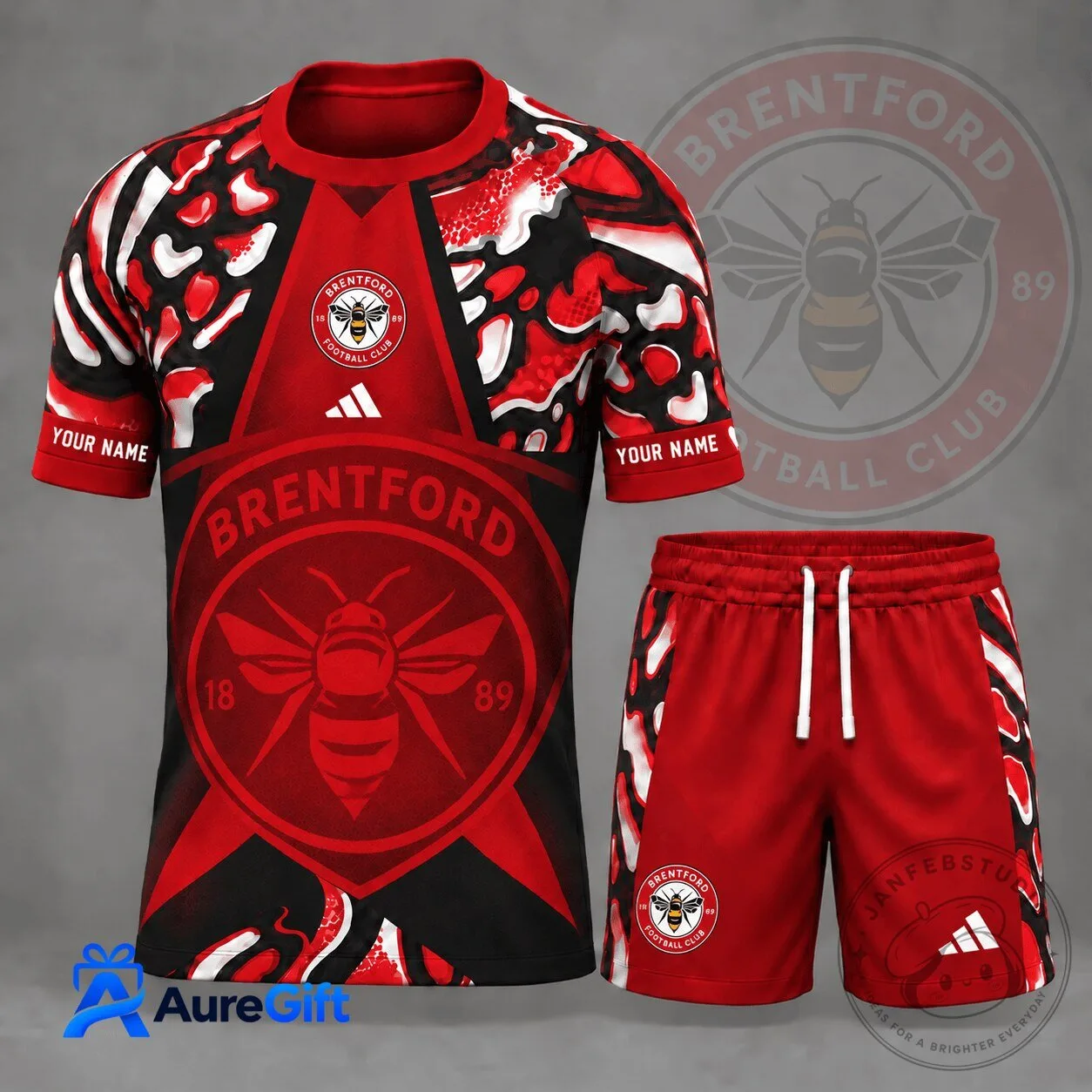 Brentford Football Club Personalized Red Black Soccer Jersey Set