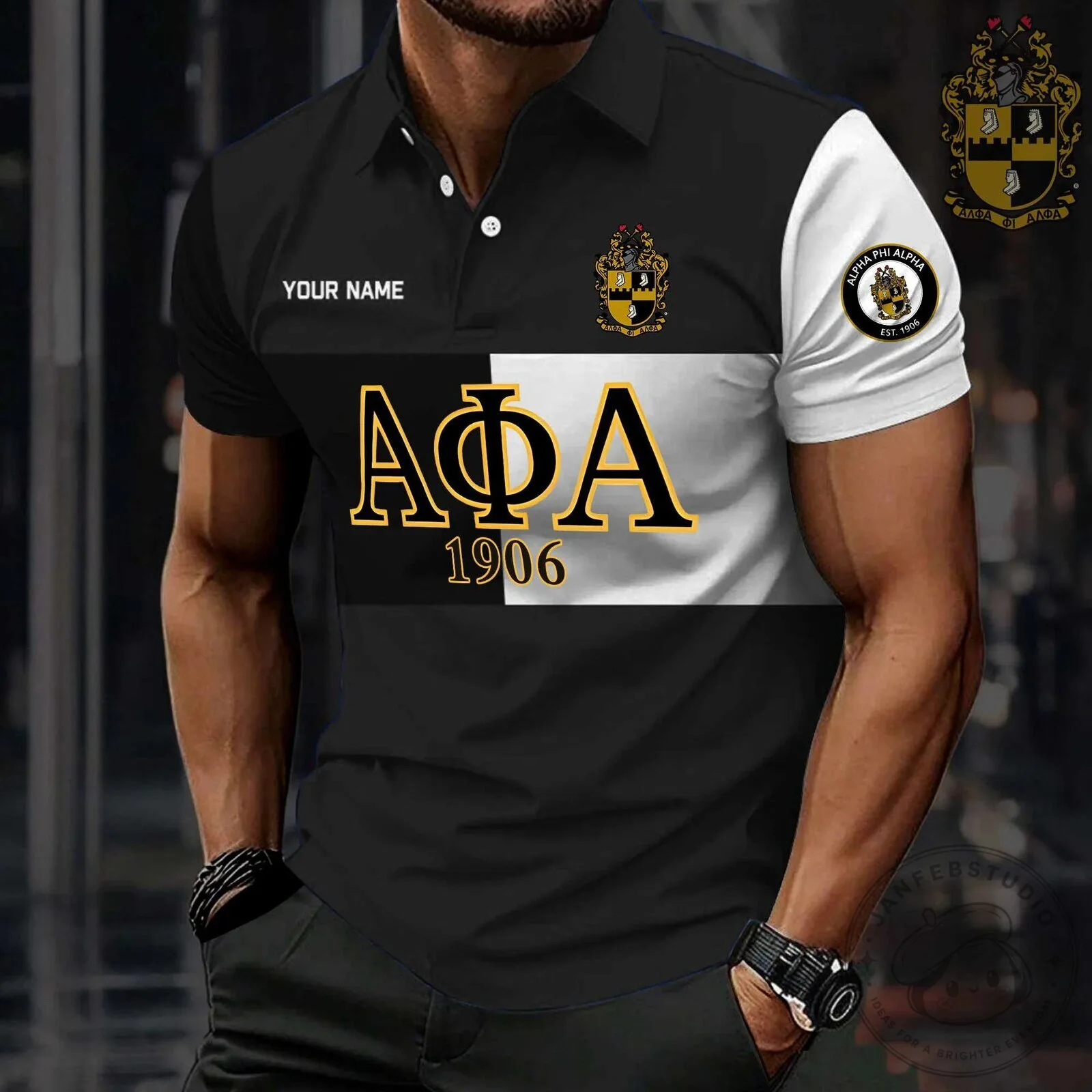 Alpha Phi Alpha Fraternity Incorporated Black and White Polo Shirt