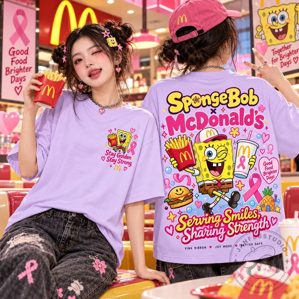 SpongeBob SquarePants McDonald's Breast Cancer Awareness Pink Ribbon T-Shirt
