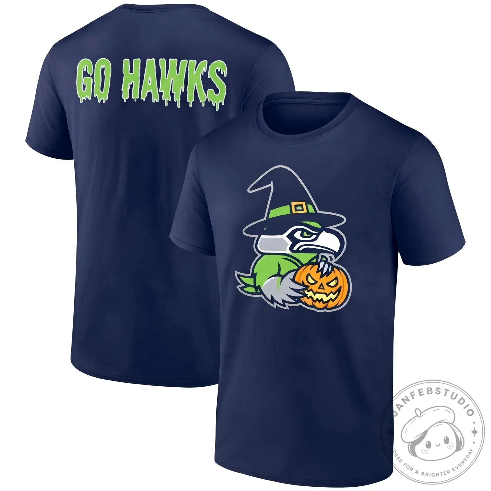 Seattle Seahawks Halloween Witch Mascot Holding Pumpkin Black T-Shirt 12 Seattle Seahawks Halloween Witch Mascot Holding Pumpkin Black T-Shirt