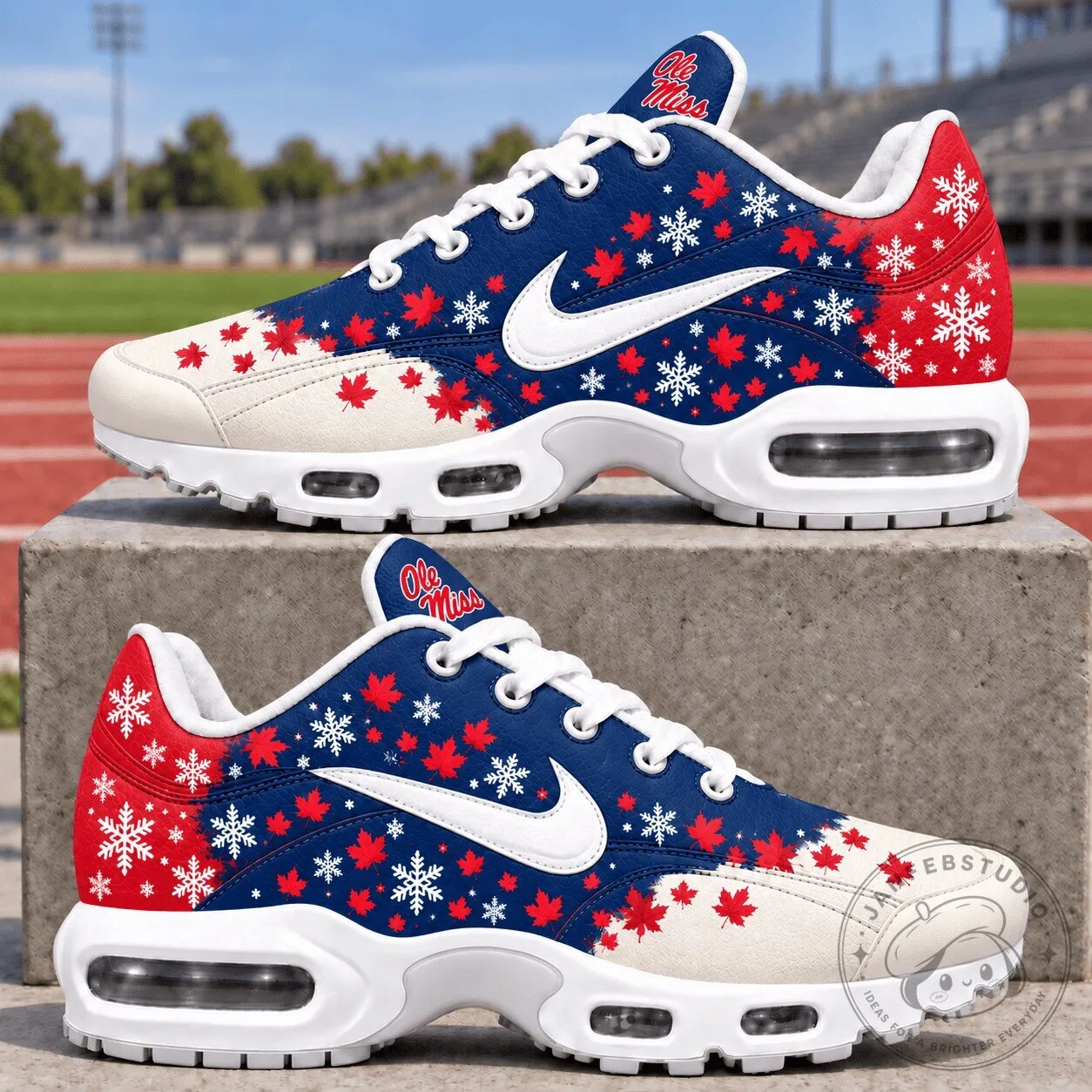 Ole Miss Rebels Holiday Maple Leaf and Snowflake Pattern Sneakers