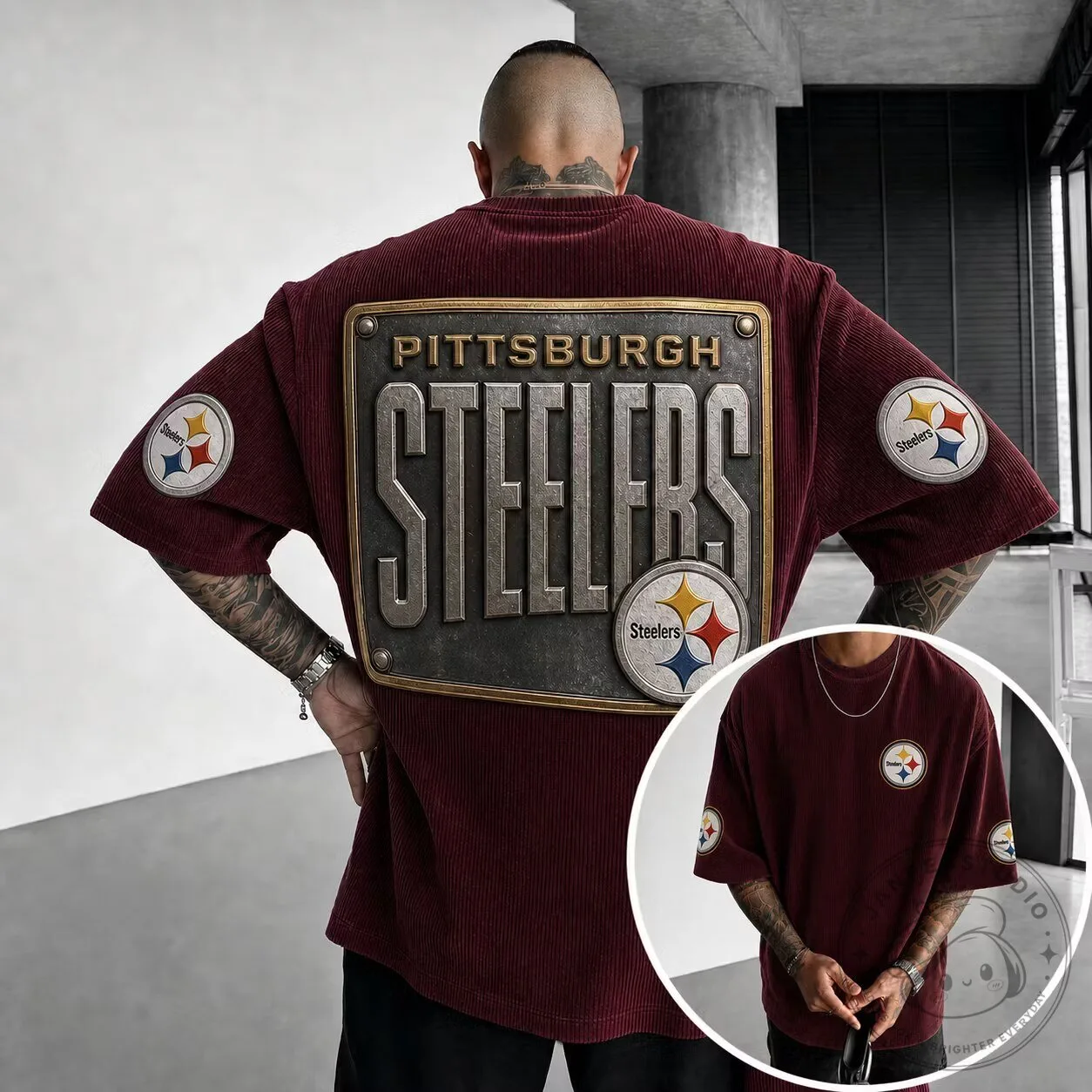 Pittsburgh Football Steelers Vintage Corduroy Oversized T-Shirt